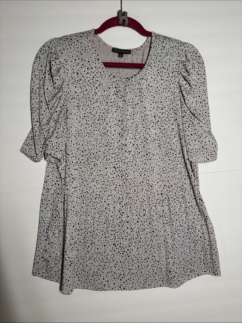 Adrianna Papell Light Gray Polka Dot Pleated Midi Dress